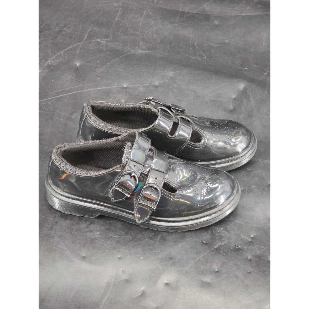 Dr. Martens 8065J‎ Mary Jane Rainbow Black Patent Leather Kids Shoes US 3